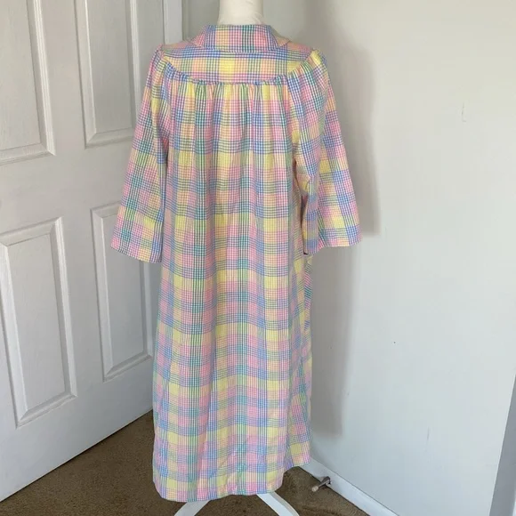 Pastel Plaid Cottagecore Dress Prairie Smock Midi Pockets Vintage Style M - Picture 8 of 9